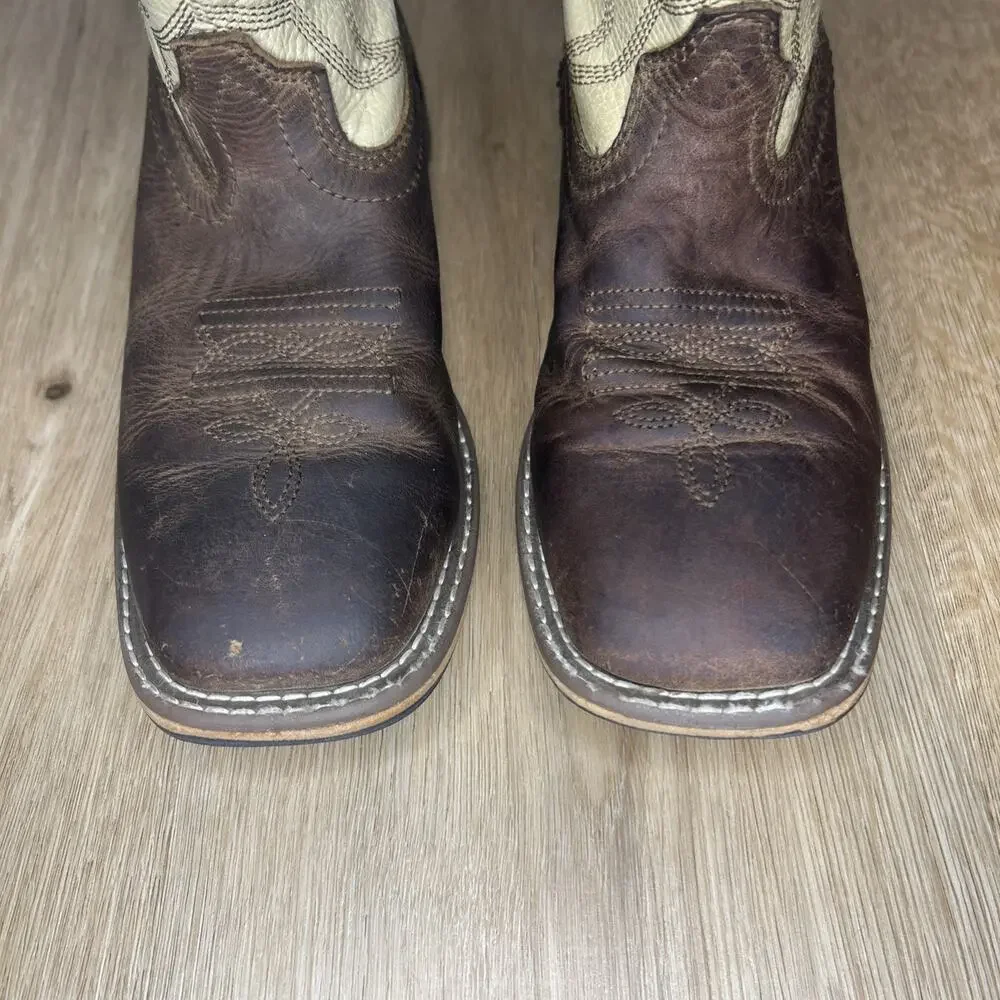 SMOKY MOUNTAIN Youth 2.5 Boots Cowboy Western Square Toe Leather Brown Cream